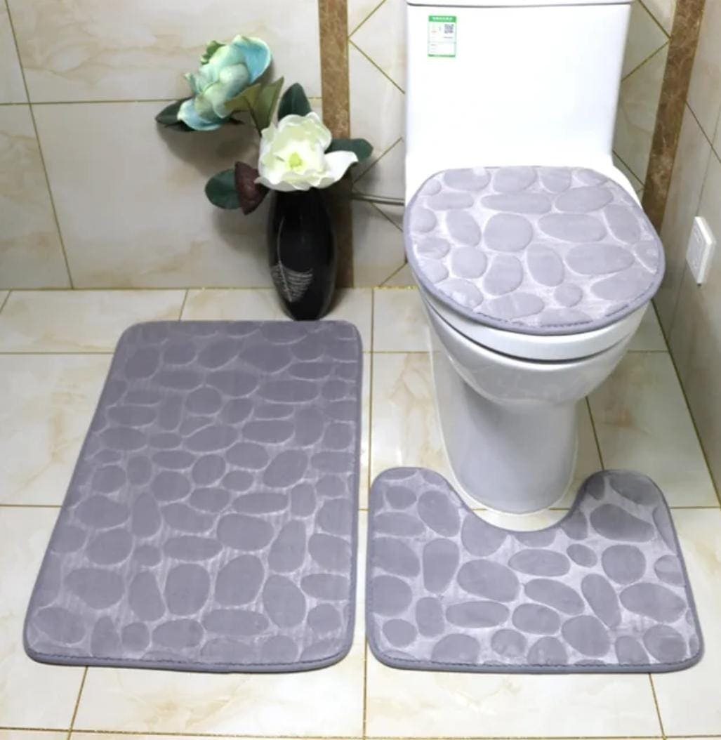 Set Of 3 Bathroom Mat, U-Shaped Contour Mat and Toilet Seat Cover ,Toilet Anti Slip Absorbent Rug, Pebbles Bathtub Decor Carpet, Soft Non Slip Cobblestone Mat, Memory Foam Pebble Shower Mat, Quick Drying Bathroom Mat Set Of 3 Bathroom Mat, U-Shaped Contour Mat and Toilet Seat Cover ,Toilet Anti Slip Absorbent Rug, Pebbles Bathtub Decor Carpet, Soft Non Slip Cobblestone Mat, Memory Foam Pebble Shower Mat, Quick Drying Bathroom Mat